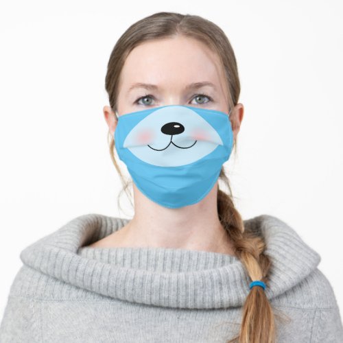 Blue Teddy Bear Animal Face Funny Cute Cartoon Adult Cloth Face Mask