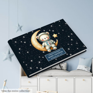 Blue Teddy Bear Astronaut Baby Boy Guest Sign Book