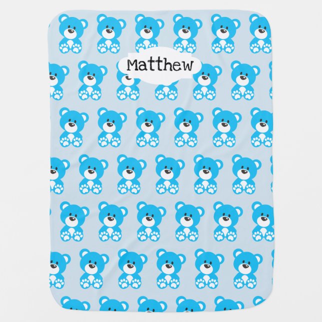 Blue Teddy Bear Baby Blanket (Front)