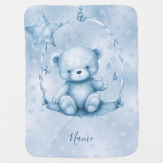 Blue Teddy Bear Baby Blanket