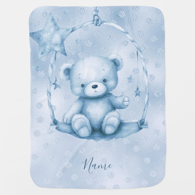 Blue Teddy Bear Baby Blanket (Front)