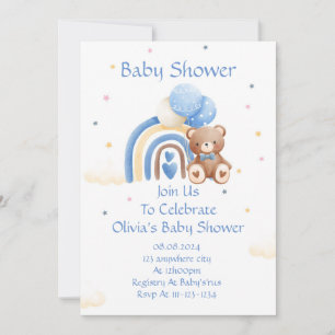 Blue teddy bear baby boy baby shower invitation 