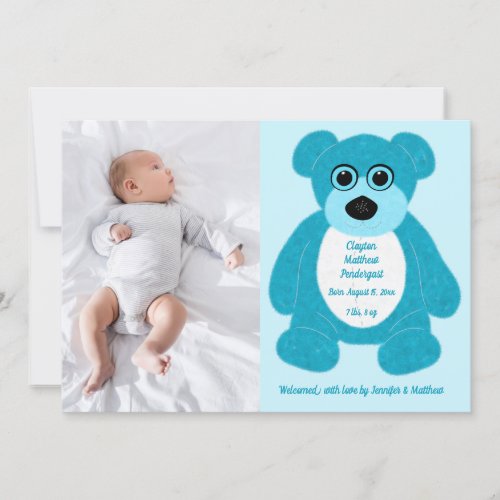 Blue Teddy Bear Baby Boy Birth Annoucement Invitat Invitation