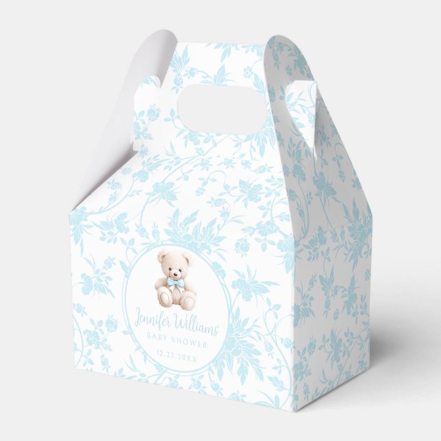 Blue teddy bear baby boy shower candy favor box (Front Side)