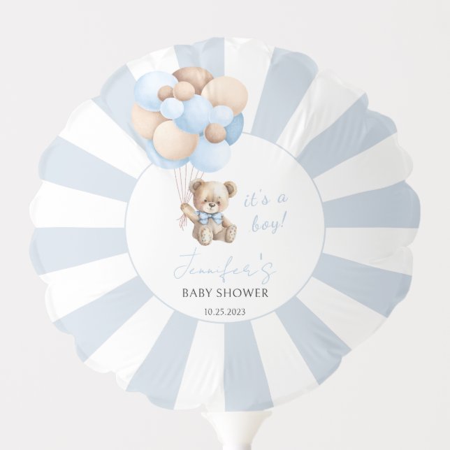 Blue teddy bear baby boy shower filled Balloon  (Front)