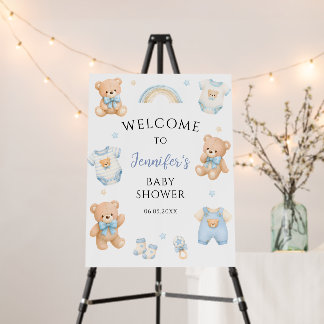 Blue Teddy Bear Baby Boy Shower Welcome Sign Board