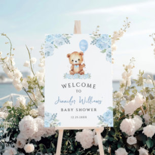 Blue Teddy Bear Baby Boy Shower Welcome Sign Board