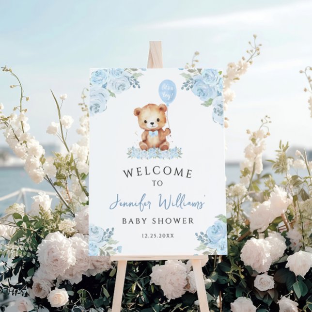 Blue Teddy Bear Baby Boy Shower Welcome Sign Board (Creator Uploaded)