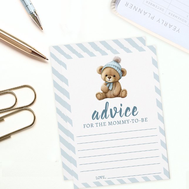 Blue teddy bear baby shower Advice for mommy cards (Creator Uploaded)