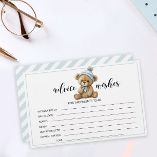 Blue teddy bear baby shower advice wishes cards