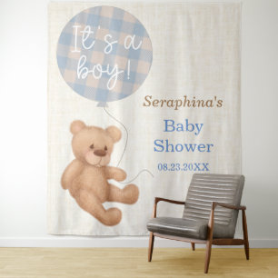 Blue Teddy Bear Baby Shower Backdrop