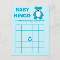 Blue Teddy Bear Baby Shower Bingo Game Cards