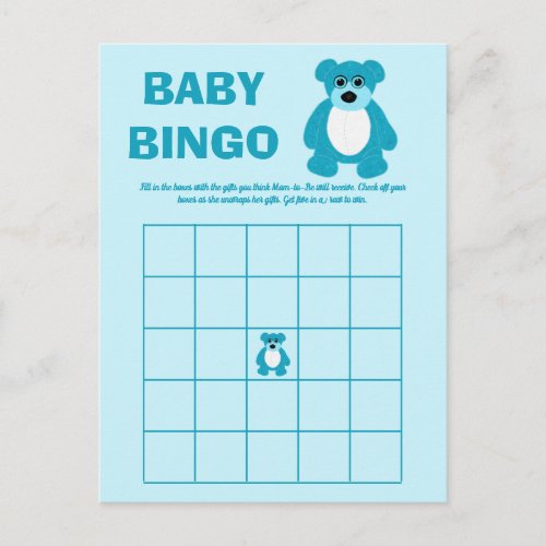 Blue Teddy Bear Baby Shower Bingo Game Cards