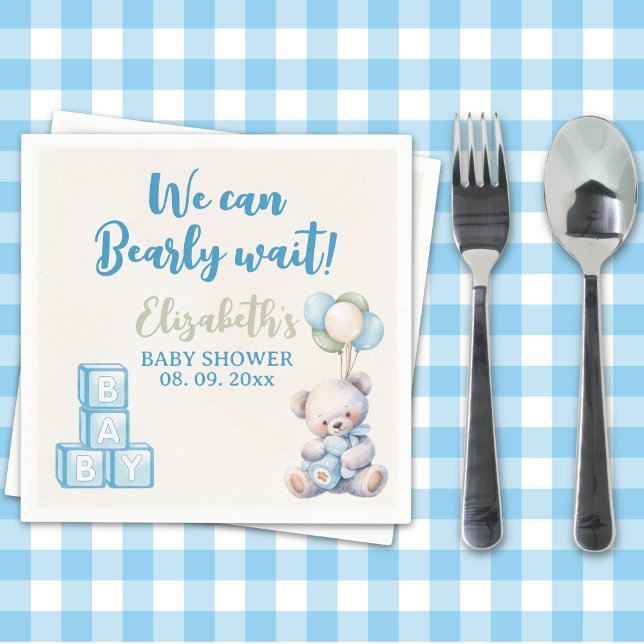 Blue Teddy Bear - Baby Shower Boy Napkins (Creator Uploaded)