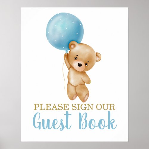 Blue Teddy Bear Baby Shower Boy Sign Guest Book