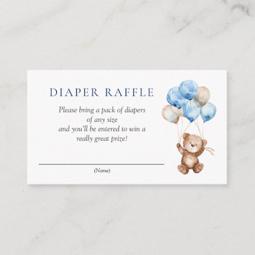 Blue Teddy Bear Baby Shower Diaper Raffle Enclosure Card