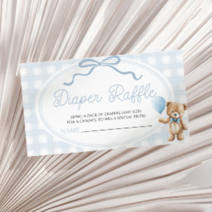 Blue Teddy Bear Baby Shower Diaper Raffle Enclosure Card