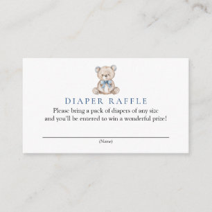 Blue Teddy Bear Baby Shower Diaper Raffle Enclosure Card