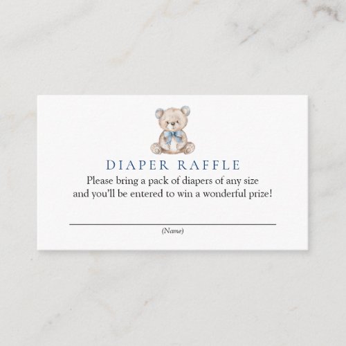 Blue Teddy Bear Baby Shower Diaper Raffle Enclosure Card