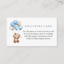 Blue Teddy Bear Baby Shower Enclosure Card