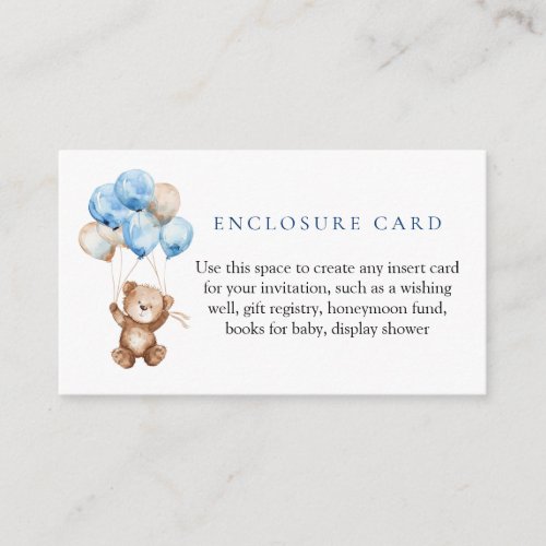 Blue Teddy Bear Baby Shower Enclosure Card