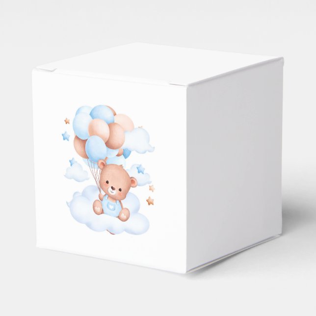 Blue Teddy Bear baby shower favor box (Front Side)
