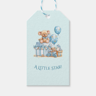 Blue Teddy Bear Baby Shower Favor Gift Tag