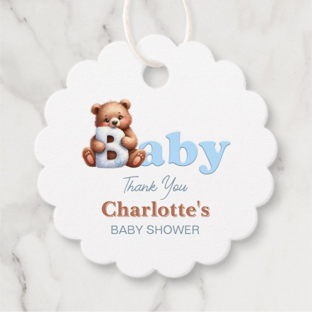 Blue Teddy Bear Baby Shower Favor Tags (Front)