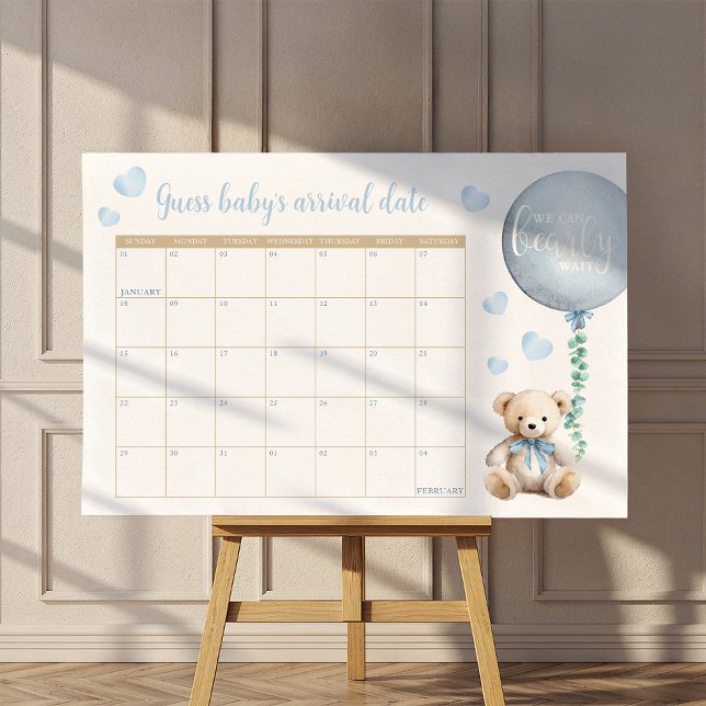 Blue Teddy Bear Baby Shower Game Poster (Baby Shower Game)