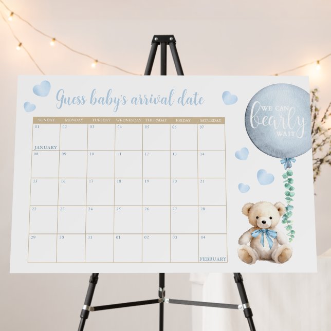 Blue Teddy Bear Baby Shower Game Poster (In Situ (Stand))