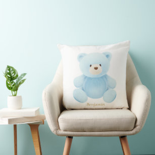 Blue Teddy Bear Baby Shower Gift Throw Pillow