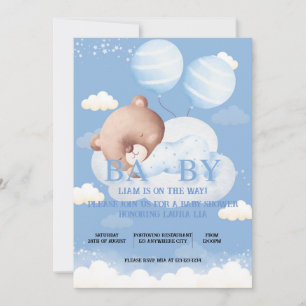 blue teddy bear baby shower invitation