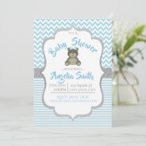 Blue Teddy Bear Baby Shower Invitation