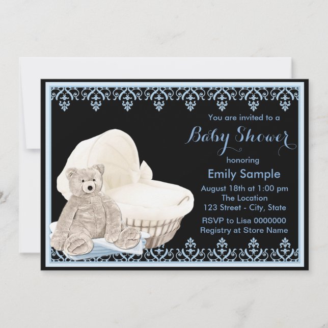 Blue Teddy Bear Baby Shower Invitation (Front)