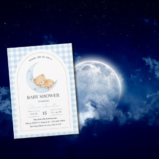 Blue Teddy Bear Baby Shower Invitation