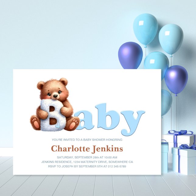 Blue Teddy Bear Baby Shower Invitation (Creator Uploaded)