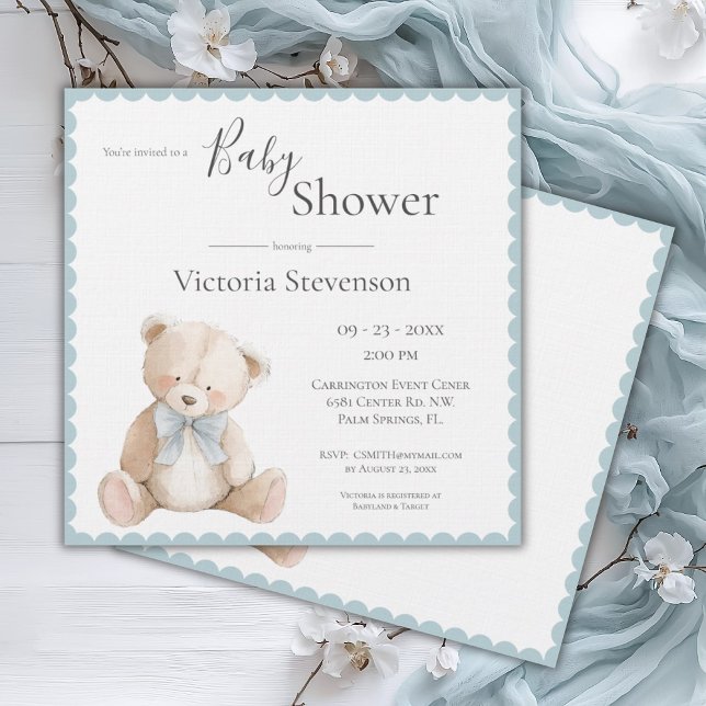 Blue Teddy Bear Baby Shower Invitation (Creator Uploaded)