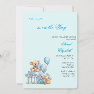 Blue Teddy Bear Baby Shower Invitation