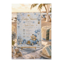 Blue Teddy Bear Baby Shower Invitation