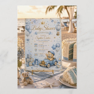Blue Teddy Bear Baby Shower Invitation