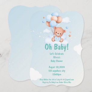 BLUE TEDDY BEAR BABY SHOWER INVITATION FOR BOYS
