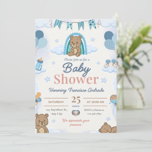 Blue teddy bear baby shower invitations. invitation