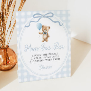 Blue Teddy Bear Baby Shower Mimosa Bar Pedestal Sign