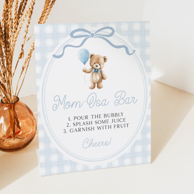 Blue Teddy Bear Baby Shower Mimosa Bar Pedestal Sign (Creator Uploaded)