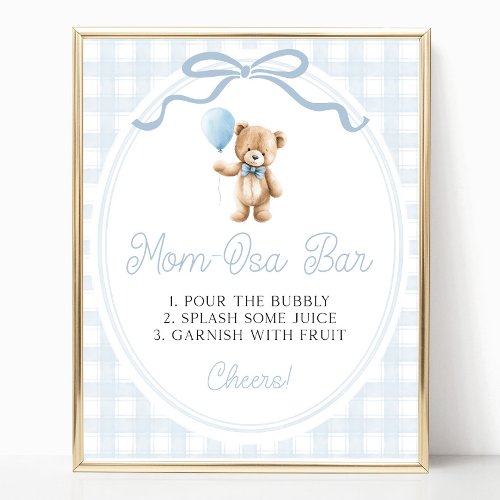 Blue Teddy Bear Baby Shower Mimosa Bar Sign