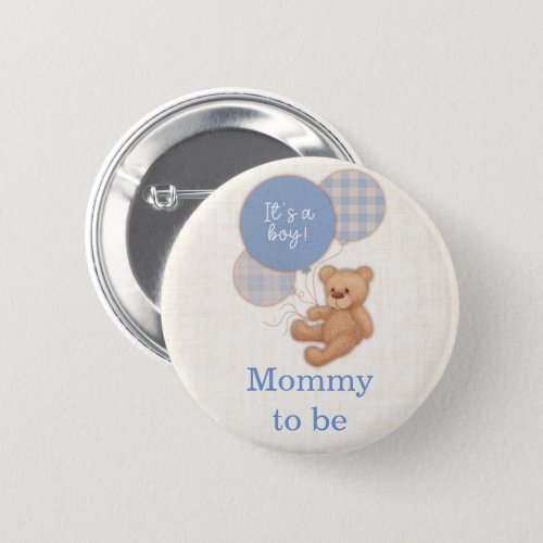 Blue Teddy Bear Baby Shower Mom To Be Button