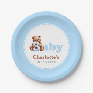 Blue Teddy Bear Baby Shower Paper Plates