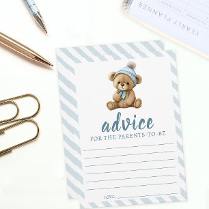 Blue teddy bear baby shower parents advice cards