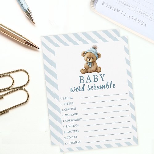 Blue teddy bear baby shower parents advice cards
