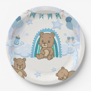 Blue Teddy Bear Baby Shower Plate